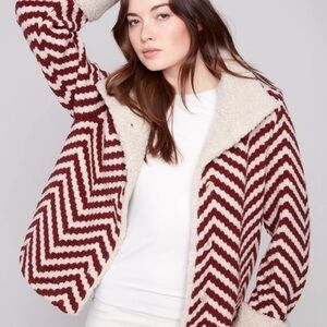 Sz. M🇨🇦⭐️NWT Charlie B Cabernet Chevron Boucle Jacket with Sherpa Trim
